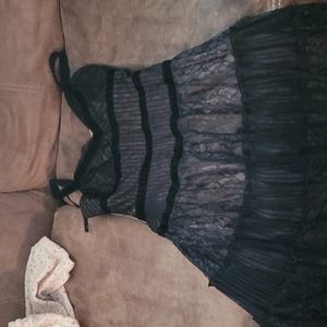 NWT Eliza J Black Lace Overlay Midi Cocktail Dress
